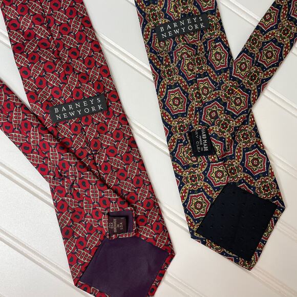Barneys New York Blue Floral & Red 100% Silk Bundle of 2 Mens Tie - Picture 5 of 5